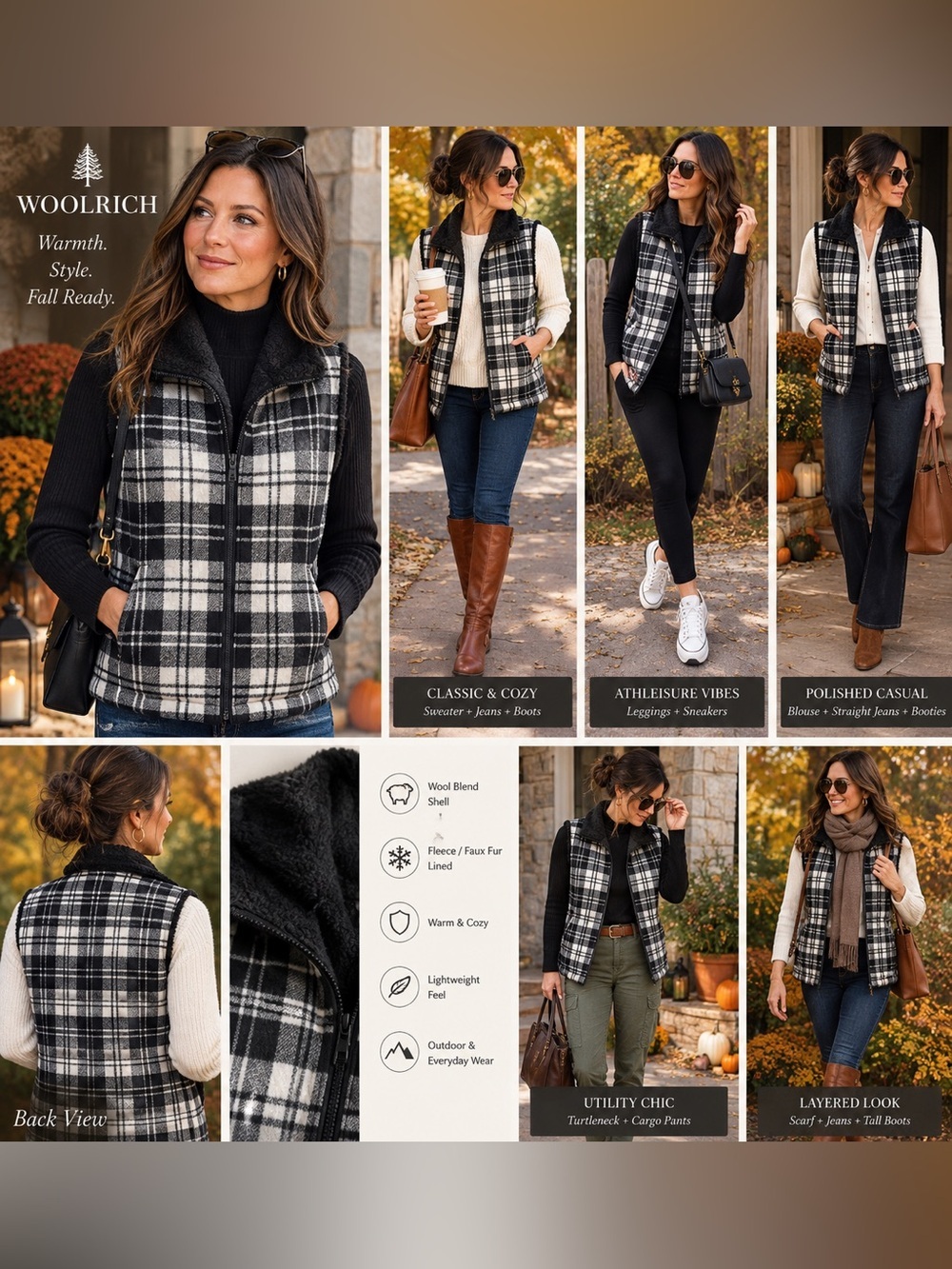 Woolrich Moccasin Plaid Wool Blend Vest with Faux Sherpa Lining XL